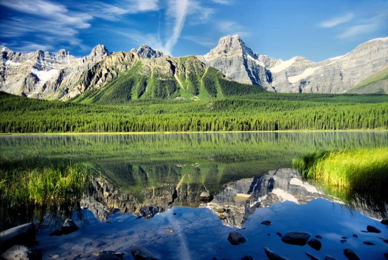 Mount Chephren reflecting in Waterfowl Lake, Banff National Park, Alberta